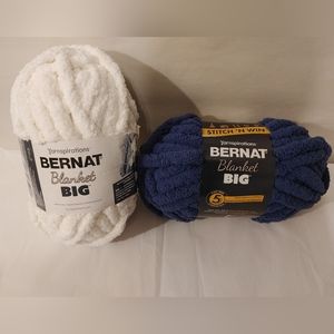 Lot of 2 Bernat Blanket Big Yarn Jumbo #7 10.5 Oz. Navy & Vintage